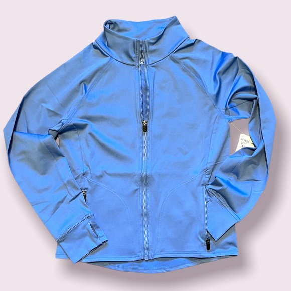 NWT Zella Mock-Neck Full-Zip Jacket, Blue Yonder | L (10/12) - Picture 3 of 14